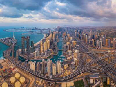 Dubai Downtown skyline, United Arab Emirates or UAE. Urban city.