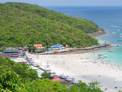 Koh lan island, Pattaya Thailand, on 2 June 2019 , sea beach on top view.